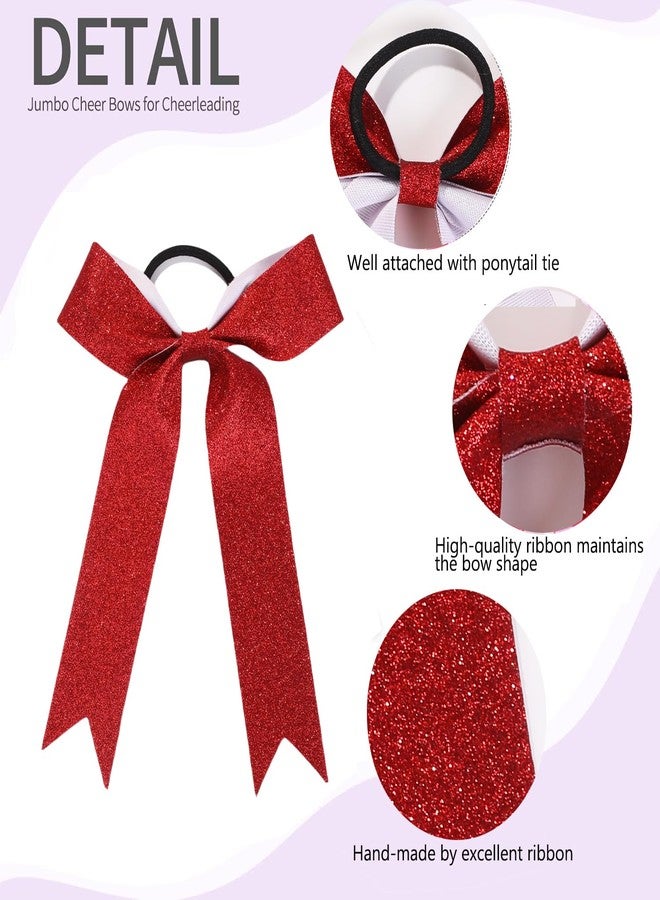Hipcheer Long Tail Glitter Cheer Bows 16 PCS Collegiate Style Cheer Bows Ponytail Holder Handmade Bows for Girls Teens Cheerleader Sports (Glitter Red) - Image 5